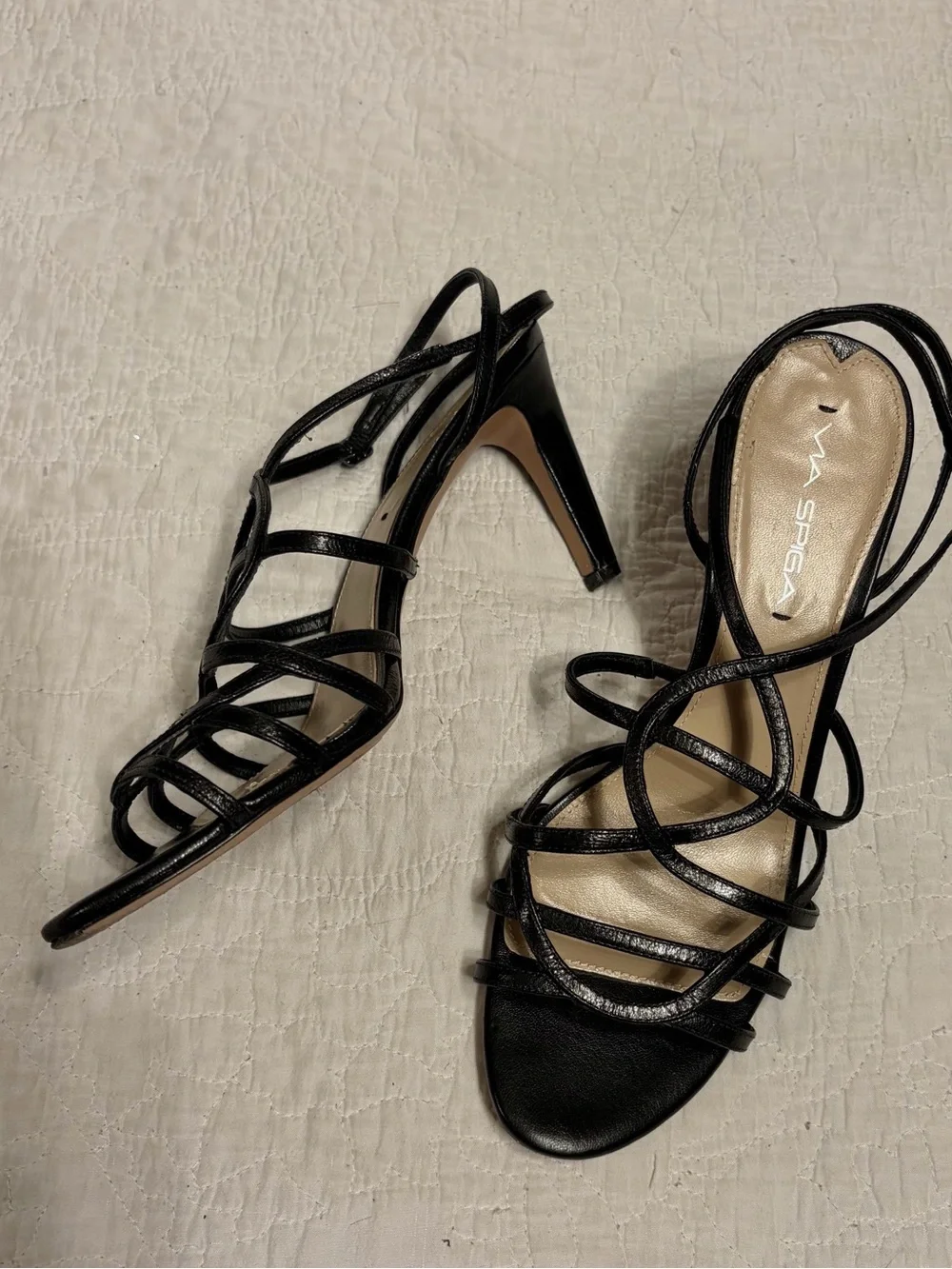 VIA SPIGA Genuine Leather Black Women's Strappy Heel Sz 8.5M
